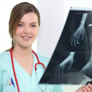 Woman viewing an x-ray